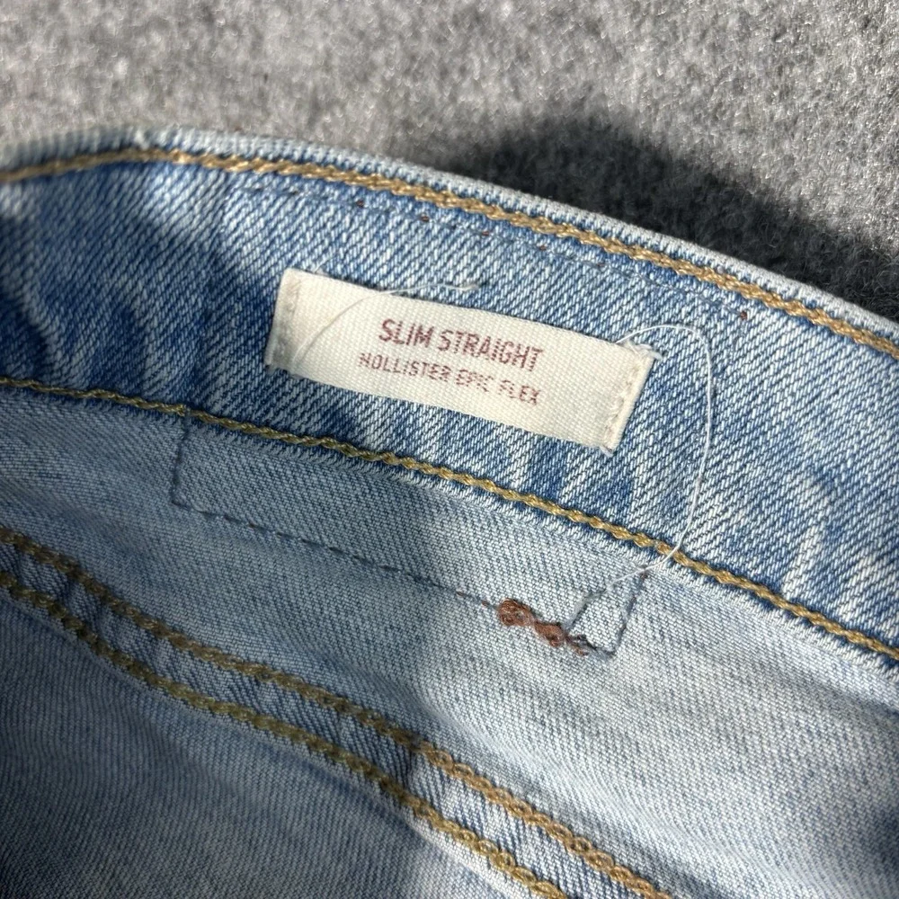 Hollister Jeans Mens Slim Straight 33x32 Light Wash Distressed Epic Flex Y2K